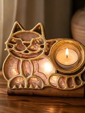 Vintage  handcrafted cat candle holder is a "Candle Pot" created by Bay Pottery